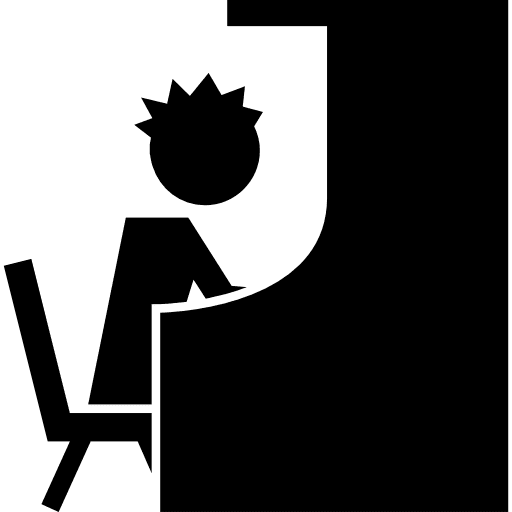 Student on piano in music class from side view music learning students icon