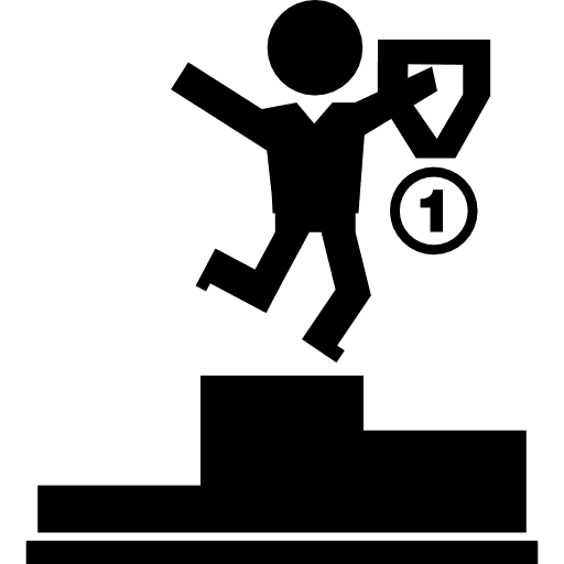 Winner jumping on podium with medal of number one education celebrating outstanding icon