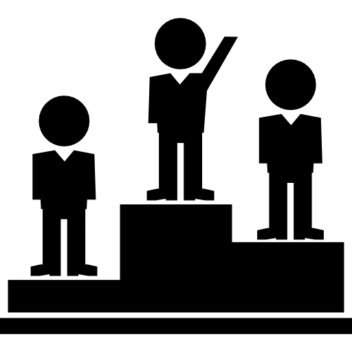 Winners students on podium outstanding stick man customer success icon