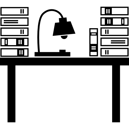 Class desk of teacher with a lamp and books stacks books class stacked icon