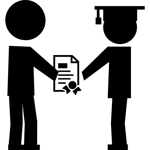 School director giving graduation certification to one student graduate giving certification icon