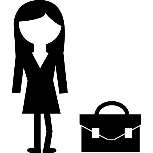 Female student with portfolio bag at her side education woman side icon