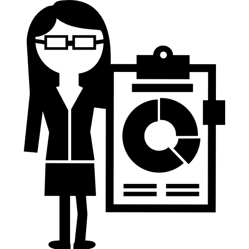 Female professor with eyeglasses and economy circular graphic on a clipboard education graphic clipboard icon