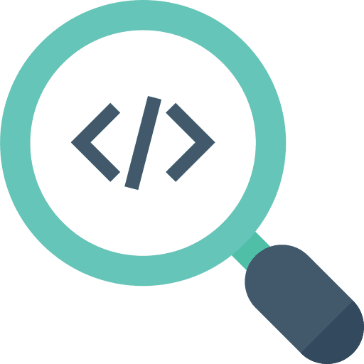 Magnifying glass seo and web coding detective icon