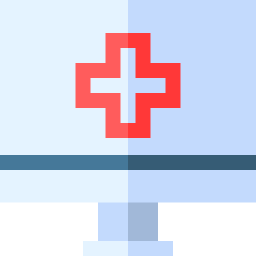 Online pharmacy screen technology first aid icon