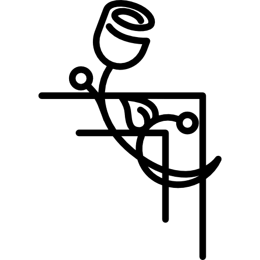 Rose on corner frame lines flower shapes floral icon