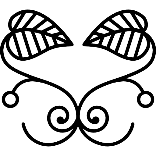 Floral design with two leaves in symmetry on thin branches ornamental branches two icon