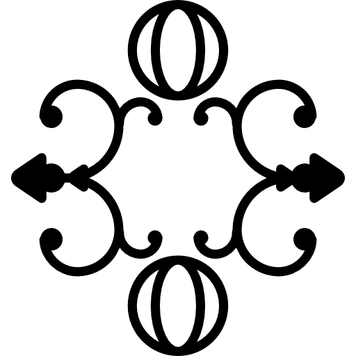 Floral design with two spheres and swirls designs circles symmetrical icon