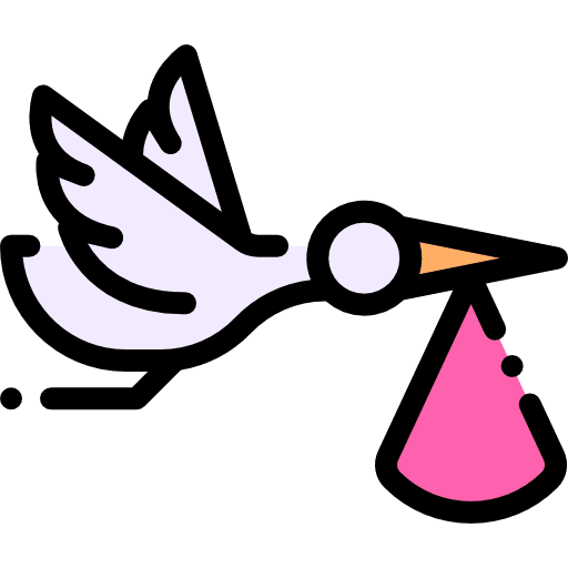 Stork kid and baby birth stork icon