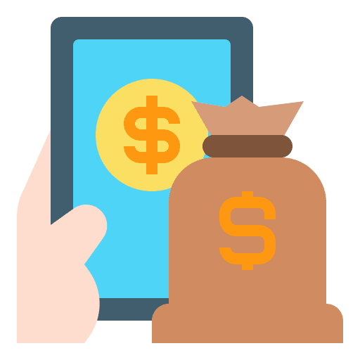 Money bag smartphone accounting hand icon Money bag smartphone accounting hand icon