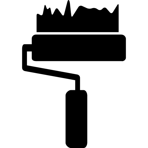 Painting with roller and dark paint roller painting tools icon