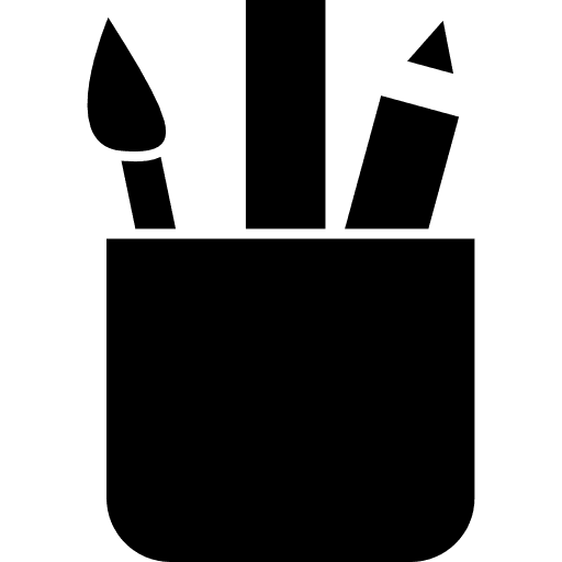 Cup with brush, ruler and pencil pencil ruler brush icon