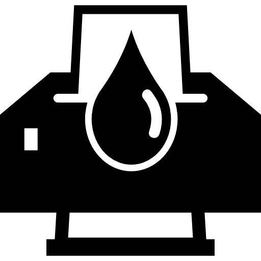 Printer with paper inside and an ink drop in front electronic stationery drop icon