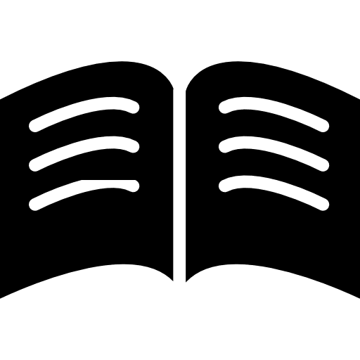 Book of black pages with white text lines opened in the middle opened black text icon