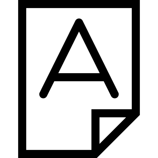 Text page with big printed letter a and one folded corner printed letter stationery icon