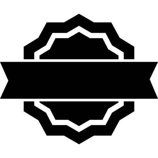 Publicity badge of circular star shape with a frontal banner in the middle badge publicity business icon