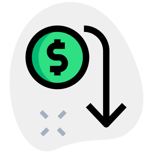 Down arrow reduction analysis money icon