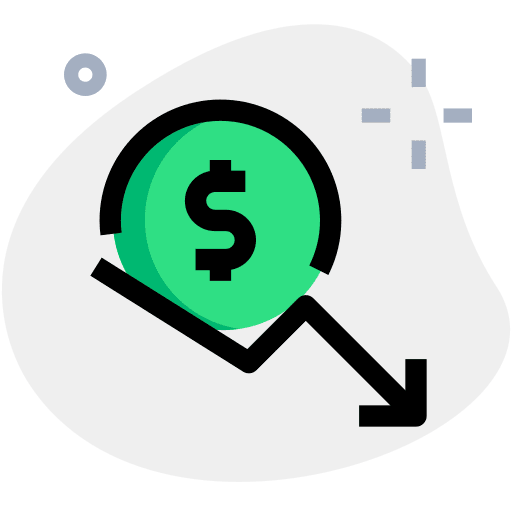Sales down falling business and finance icon
