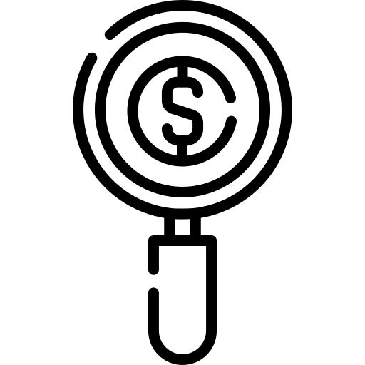 Market research magnifying glass loupe dollar icon Market research magnifying glass loupe dollar icon