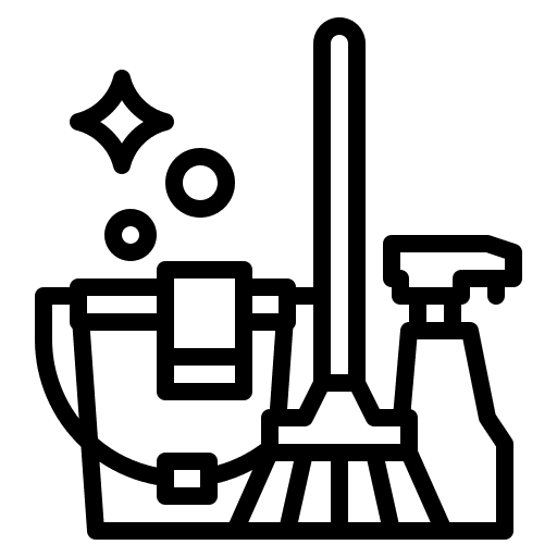 Cleaning tools washing furniture and household broom icon