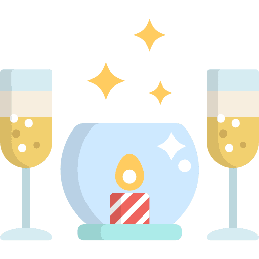 Romantic champagne food and restaurant candle icon