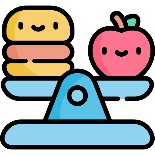 Balanced diet nutrition weighing scale healthy food icon