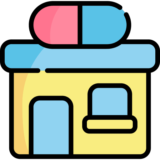 Drugstore building pharmacy architecture and city icon Drugstore building pharmacy architecture and city icon