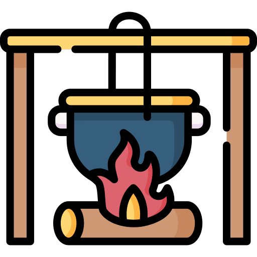 Pot on fire cooking outdoor cook icon